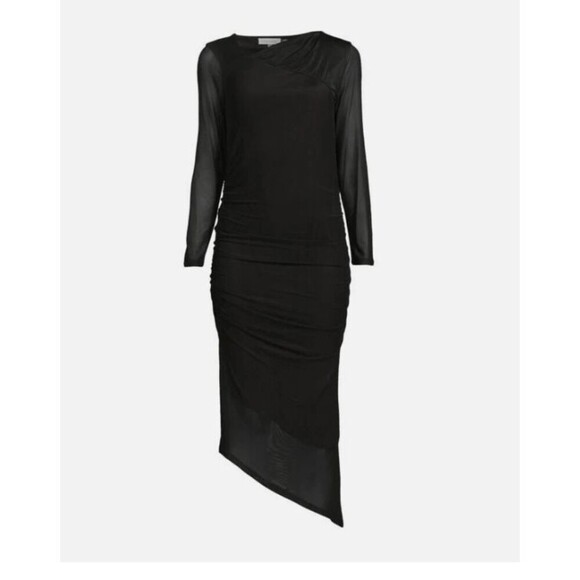 Calvin Klein Women's Asymmetric Hem Ruched Midi Black Sheath Dress Small - Picture 2 of 14